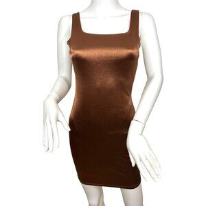 Iris Bodycon Camisole Mini Dress Brown Satin Shimmery Look S Dressy Party Fitted